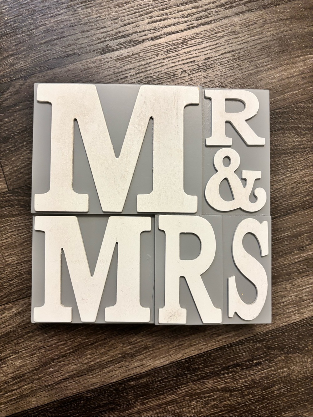 3/$20 | MR & MRS Decorative Plaque - White Letters on Gray - Picture 1 of 7